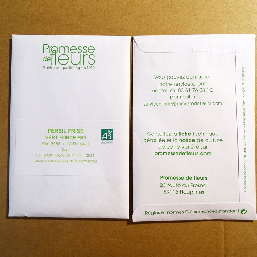 Voorbeeld van een exemplaar van Krulpeterselie Donkergroen BIO het zakje met 2500 zaden (5g) zoals geleverd