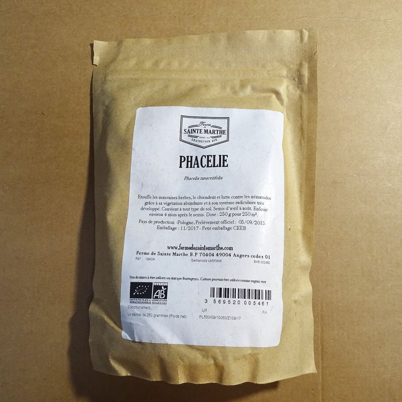 Voorbeeld van een exemplaar van Phacelia BIO groenbemester Ferme de Sainte Marthe - Phacelia tanacetifolia iemand die een groenbemester wenst, zoekt op Phacelia het zakje zaden van 250 gram zoals geleverd