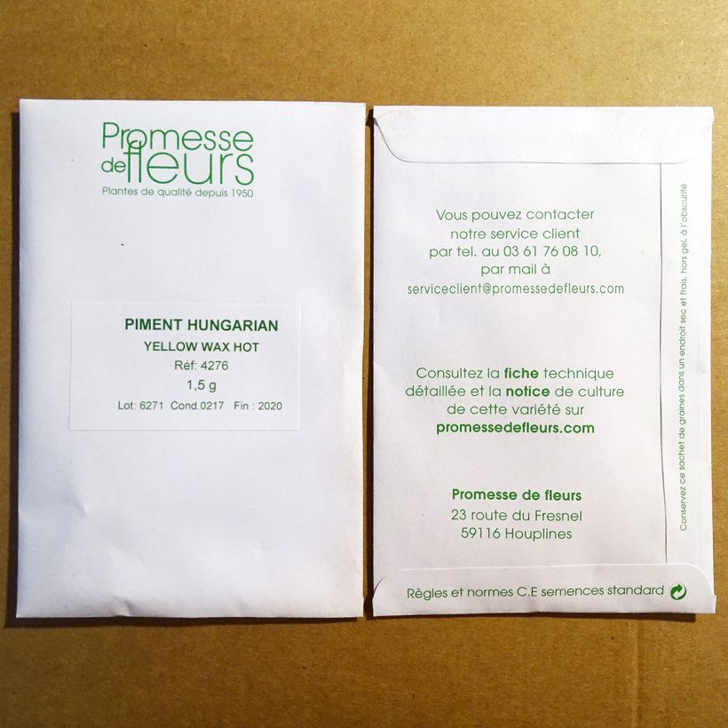 Voorbeeld van een exemplaar van Chilipeper Hungarian Yellow Wax Hot het zakje zaden van 1,5 gram zoals geleverd