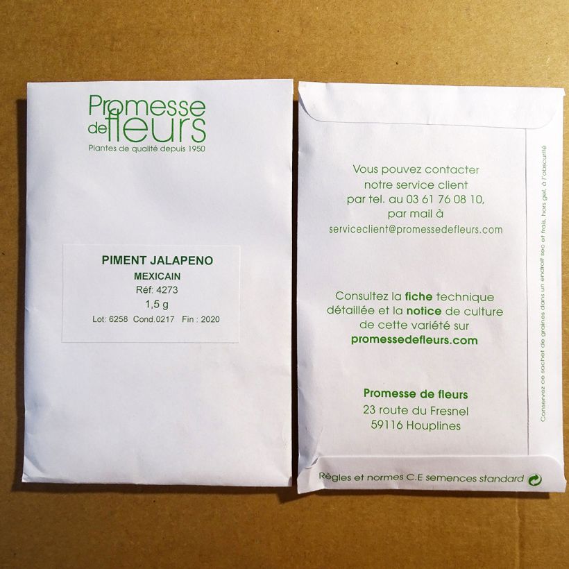Voorbeeld van een exemplaar van Jalapenopeper het zakje met 180 zaden (1,5g) zoals geleverd