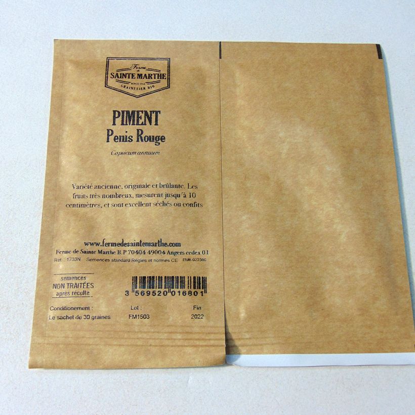 Voorbeeld van een exemplaar van Chilipeper Peter Pepper - Ferme de Sainte Marthe het zakje met 30 zaden (Sachet de 30 grainesg) zoals geleverd