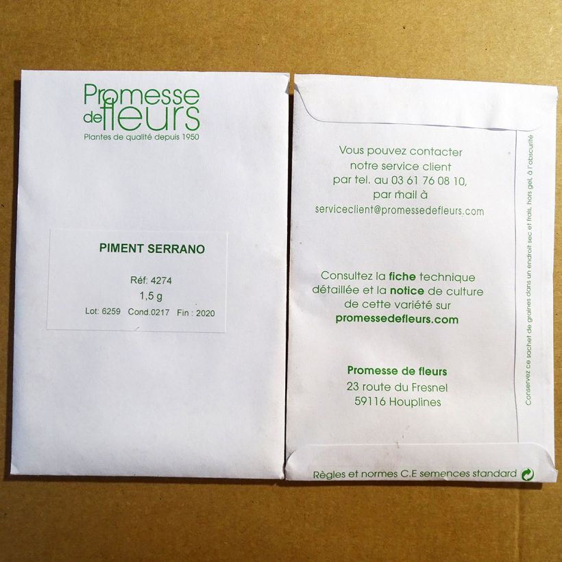 Voorbeeld van een exemplaar van Serranopeper Serrano het zakje met 150 zaden (1,5g) zoals geleverd