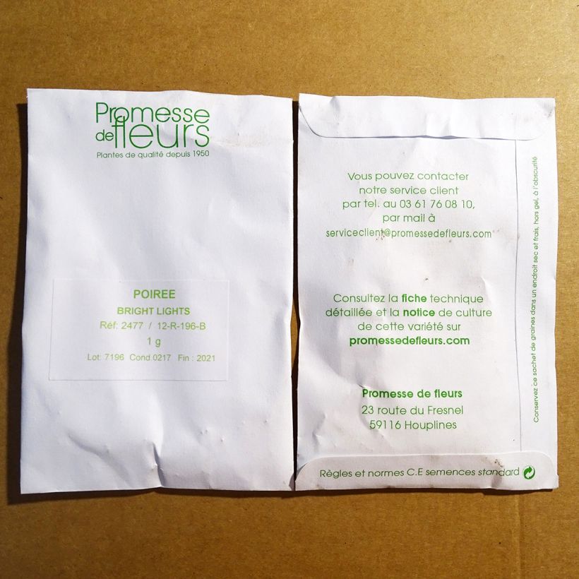 Voorbeeld van een exemplaar van Snijbiet Bright Lights het zakje met 40 zaden (1g) zoals geleverd