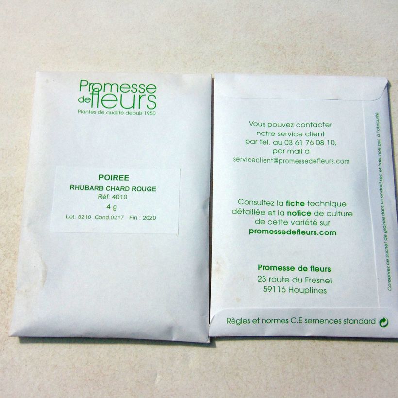 Voorbeeld van een exemplaar van Snijbiet Rhubarb Chard het zakje met 150 zaden (4g) zoals geleverd
