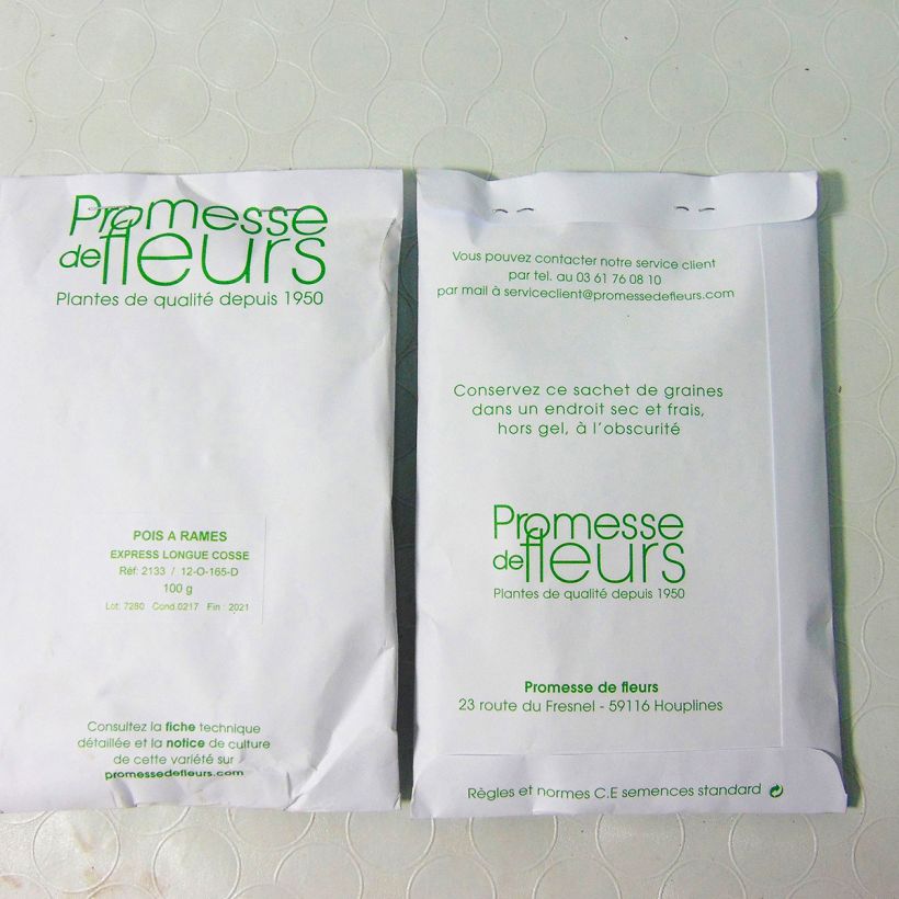 Voorbeeld van een exemplaar van Stokerwt Express met lange peulen het zakje met 250-350 zaden (100g) zoals geleverd