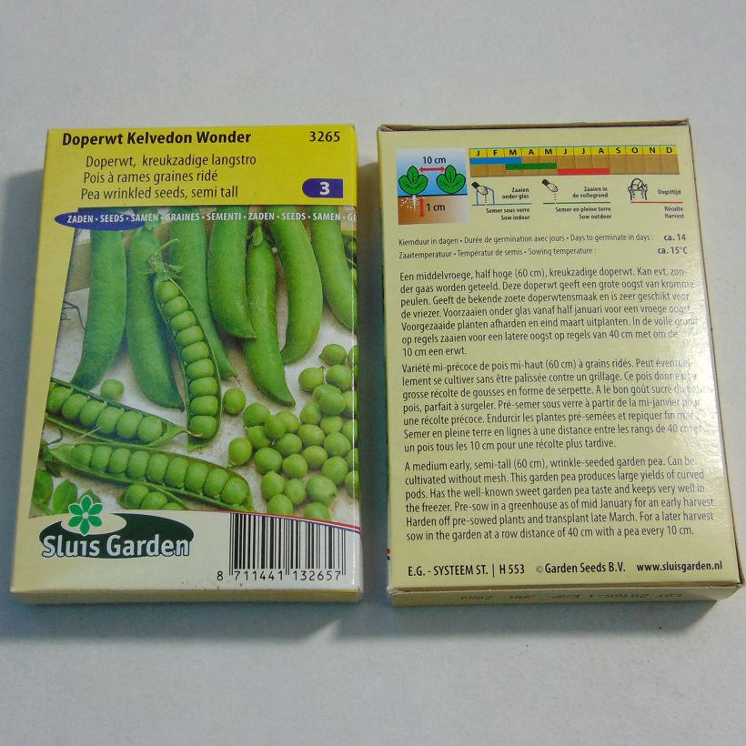 Voorbeeld van een exemplaar van Doperwt Kelvedon Wonder het zakje met 300 zaden (100g) zoals geleverd