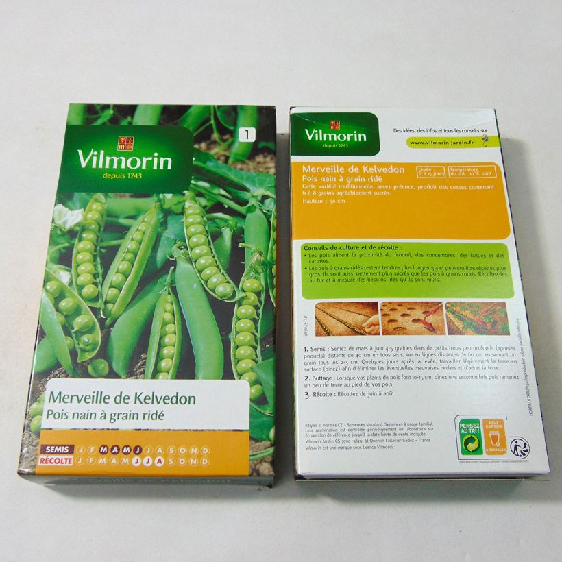 Voorbeeld van een exemplaar van Doperwt Wonder van Kelvedon - Vilmorin het zakje met 750 zaden (250g) zoals geleverd