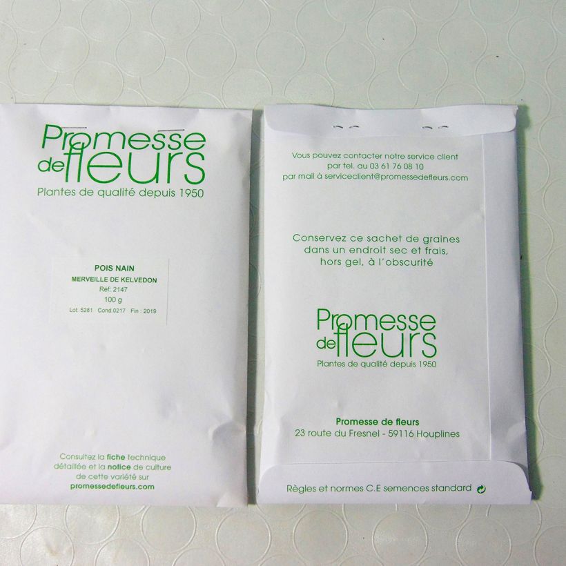 Voorbeeld van een exemplaar van Doperwt Wonder van Kelvedon het zakje met 250-350 zaden (100g) zoals geleverd