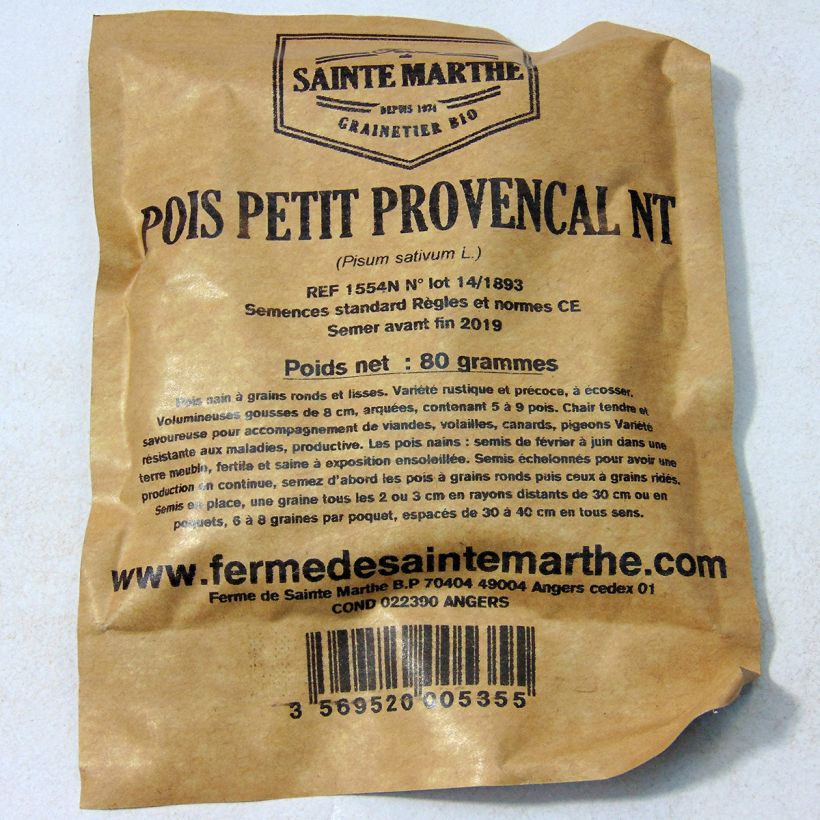 Voorbeeld van een exemplaar van Doperwt Kleine Provençaalse - Ferme de Sainte Marthe het zakje met 240 zaden (80g) zoals geleverd