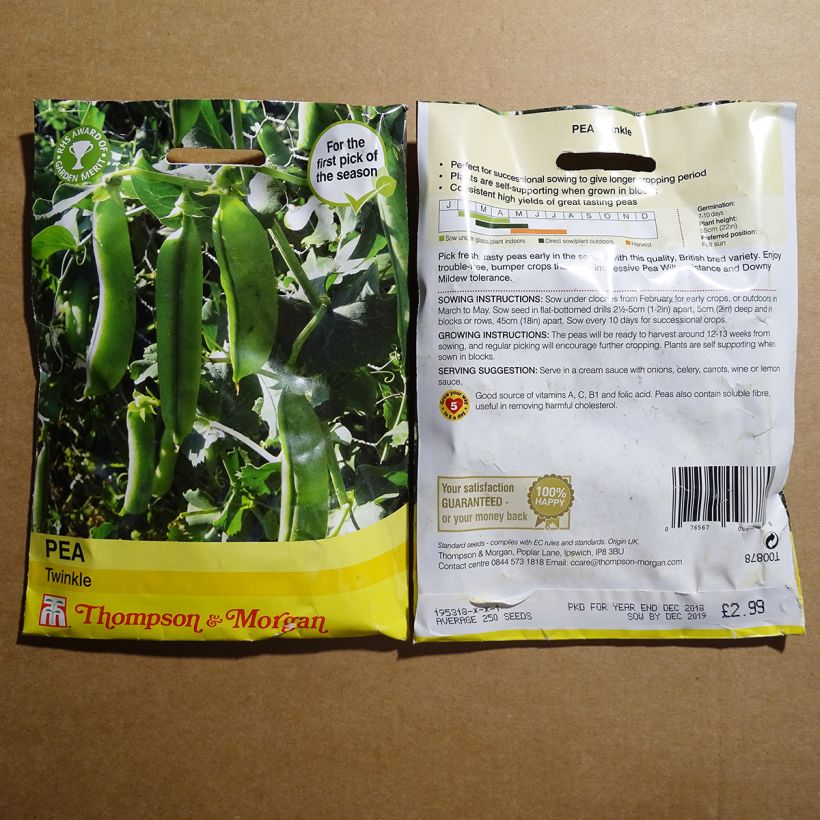 Voorbeeld van een exemplaar van Doperwt Twinkle het zakje met 250 zaden zoals geleverd