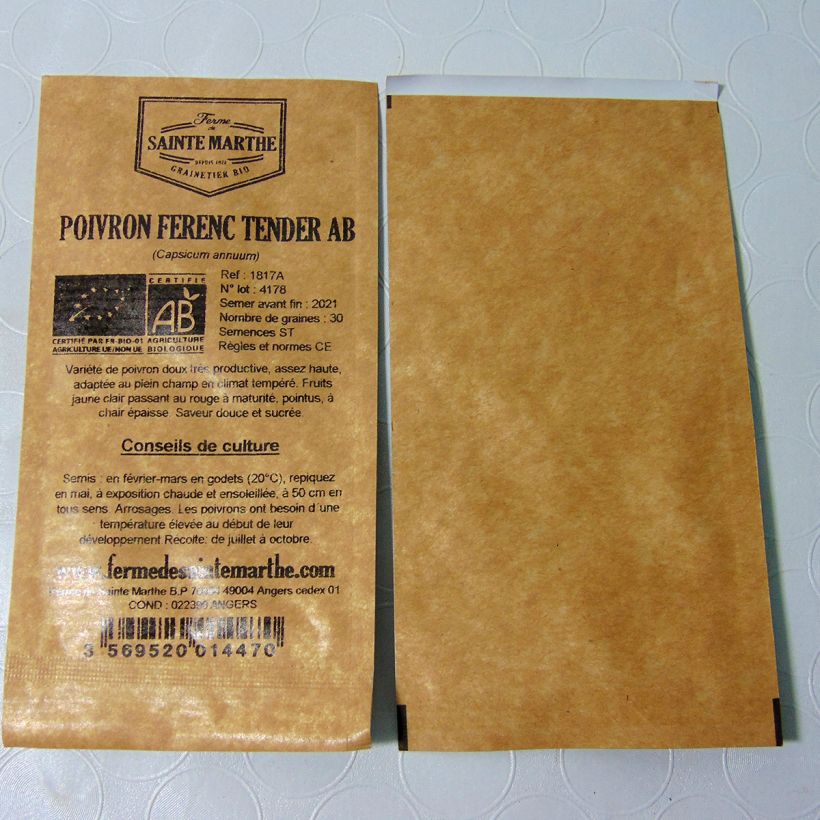 Voorbeeld van een exemplaar van Paprika Ferenc Tender BIO - Ferme de Sainte Marthe het zakje met 30 zaden zoals geleverd