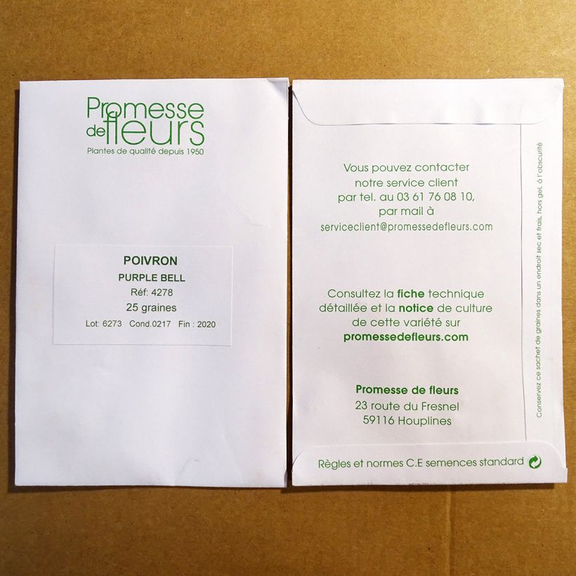 Voorbeeld van een exemplaar van Paprika Purple Bell het zakje met 25 zaden zoals geleverd