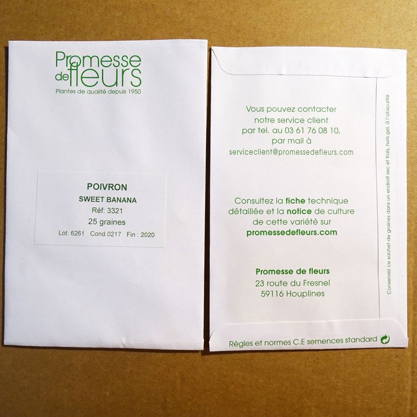 Voorbeeld van een exemplaar van Paprika Sweet Banana het zakje met 25 zaden (0,5g) zoals geleverd