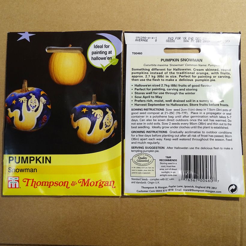 Voorbeeld van een exemplaar van Pompoen Snowman het zakje met 8 zaden zoals geleverd