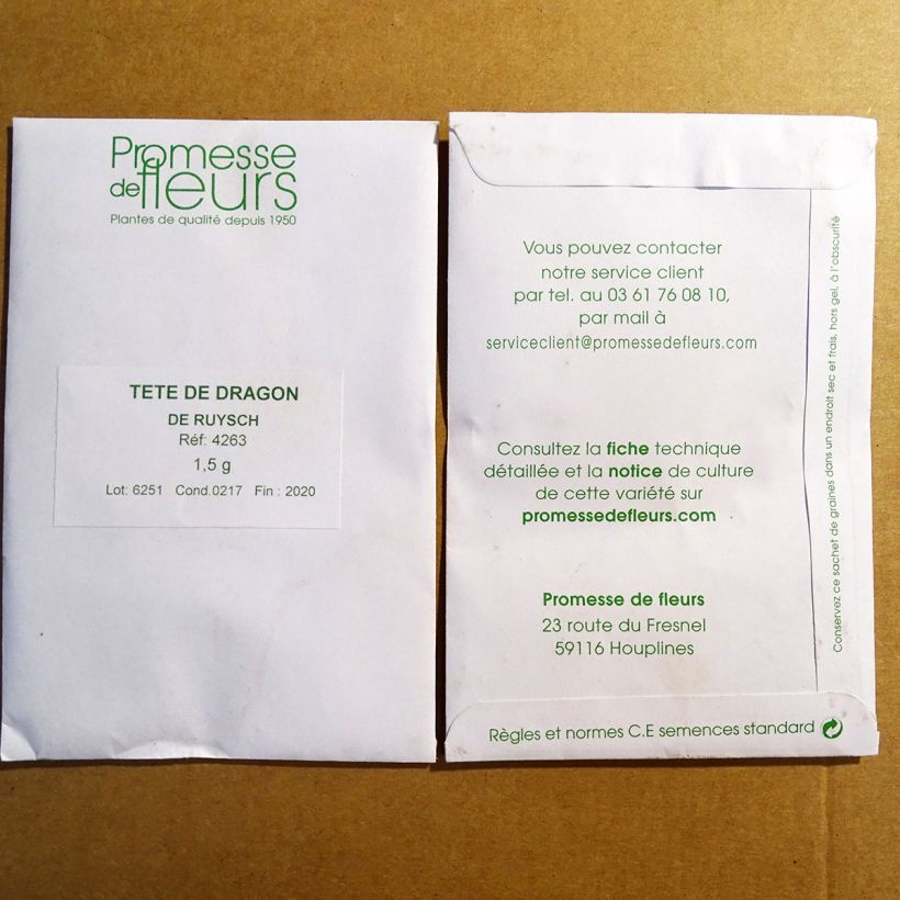 Voorbeeld van een exemplaar van Drakenkop - Dracocephalum moldavica het zakje met 700 zaden (1,5g) zoals geleverd