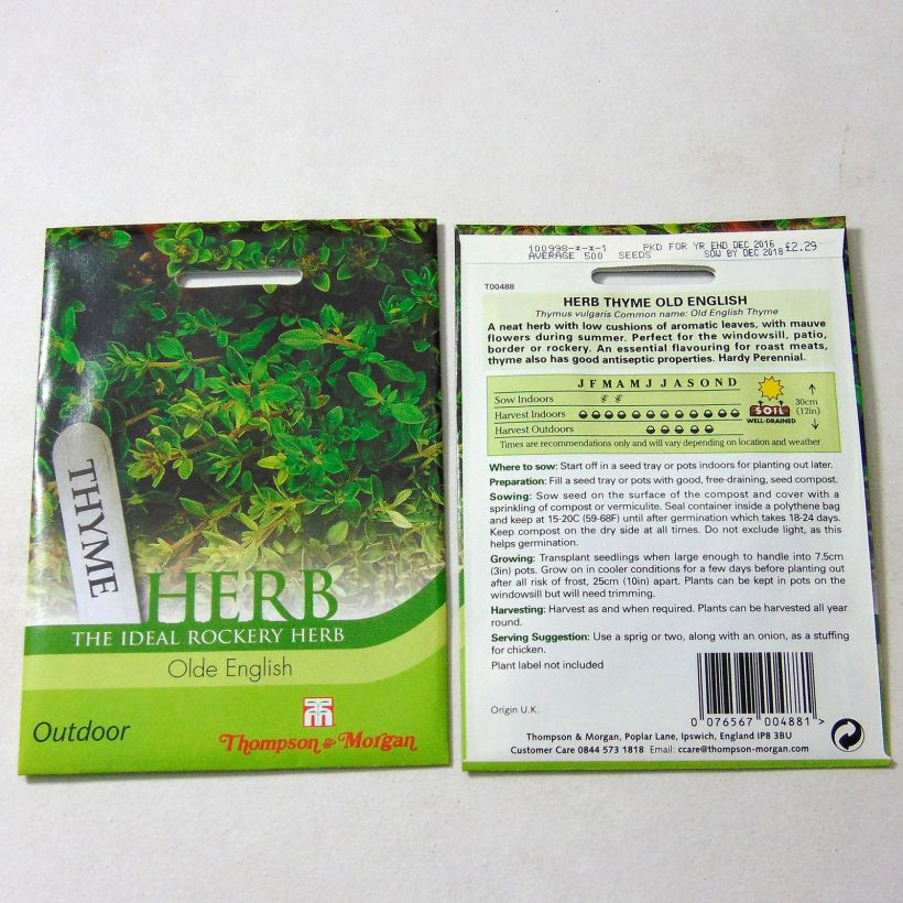 Voorbeeld van een exemplaar van Echte tijm Old English - Thymus vulgaris het zakje met 500 zaden zoals geleverd