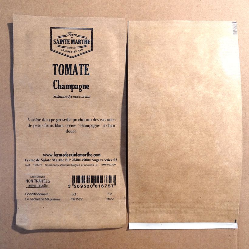 Voorbeeld van een exemplaar van Vleestomaat Bulle - Ferme de Sainte Marthe het zakje met 50 zaden zoals geleverd