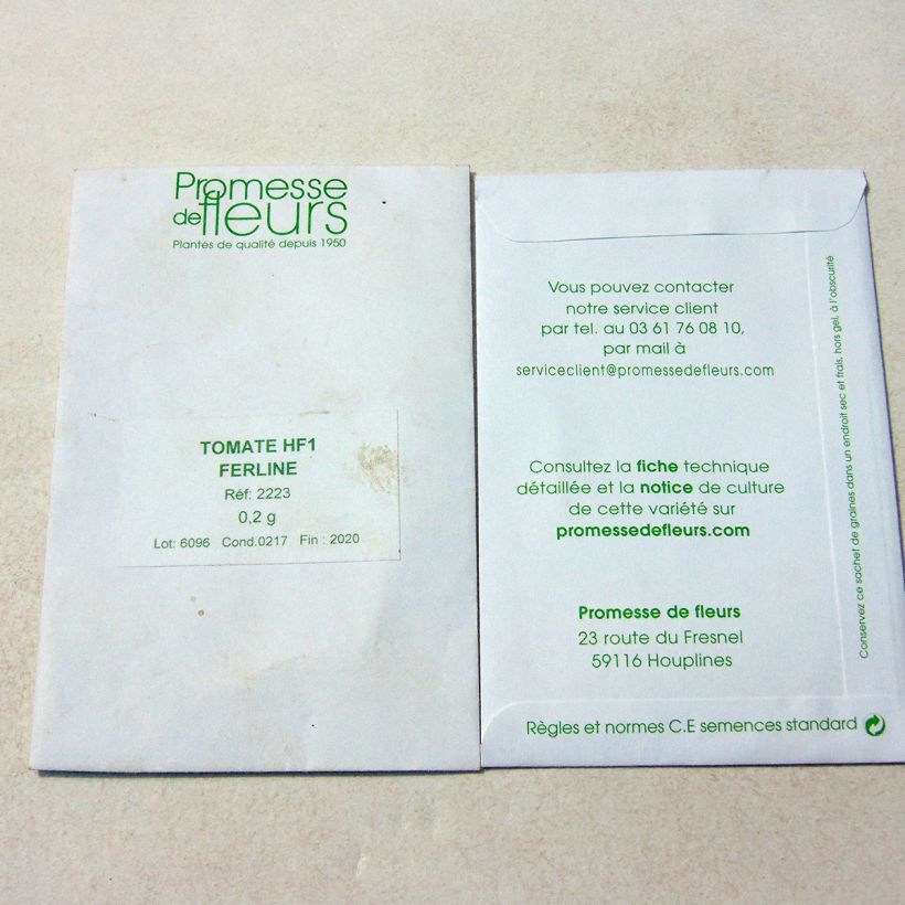 Voorbeeld van een exemplaar van Tomaat Ferline F1 het zakje met 12 zaden (0,2g) zoals geleverd