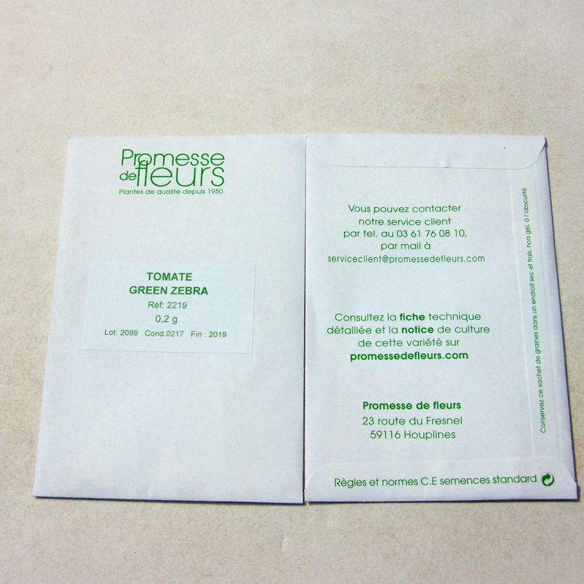 Voorbeeld van een exemplaar van Tomaat Green Zebra het zakje met 40 ? 60 zaden (0,2g) zoals geleverd