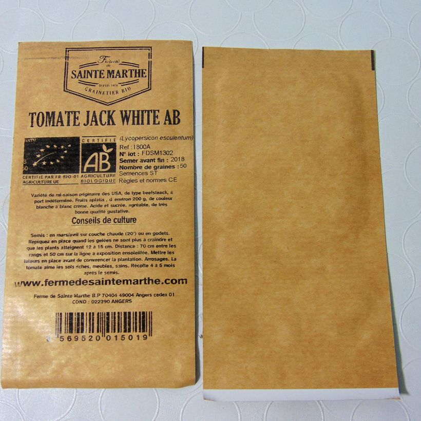 Voorbeeld van een exemplaar van Tomaat Jack White BIO - Ferme de Sainte Marthe het zakje met 50 zaden zoals geleverd