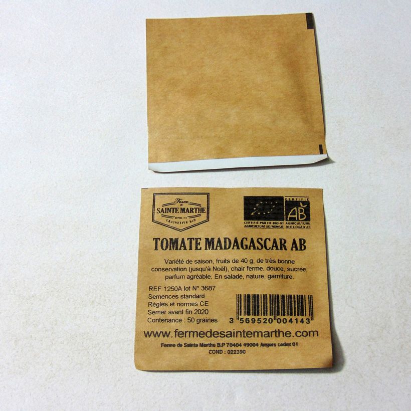 Voorbeeld van een exemplaar van Tomaat Madagascar BIO - Ferme de Sainte Marthe het zakje met 50 zaden zoals geleverd