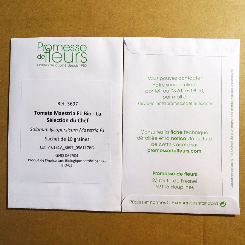 Voorbeeld van een exemplaar van Tomaat Maestria F1 BIO La Sélection du Chef het zakje met 10 zaden zoals geleverd