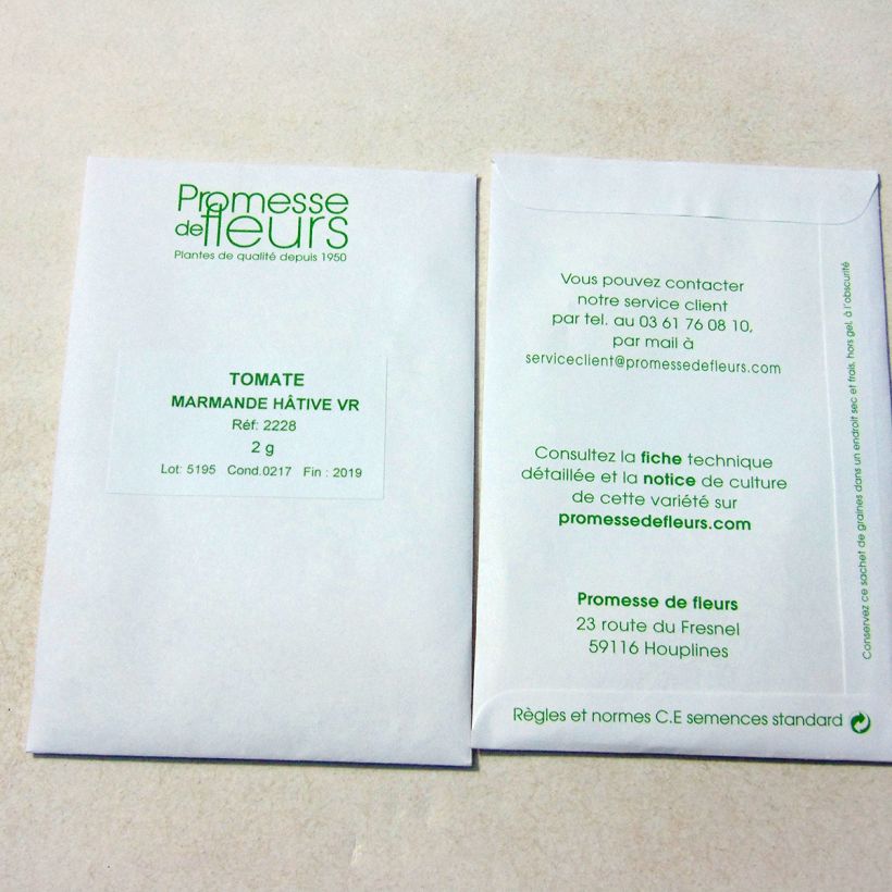 Voorbeeld van een exemplaar van Vleestomaat Marmande het zakje met 600 zaden (2g) zoals geleverd