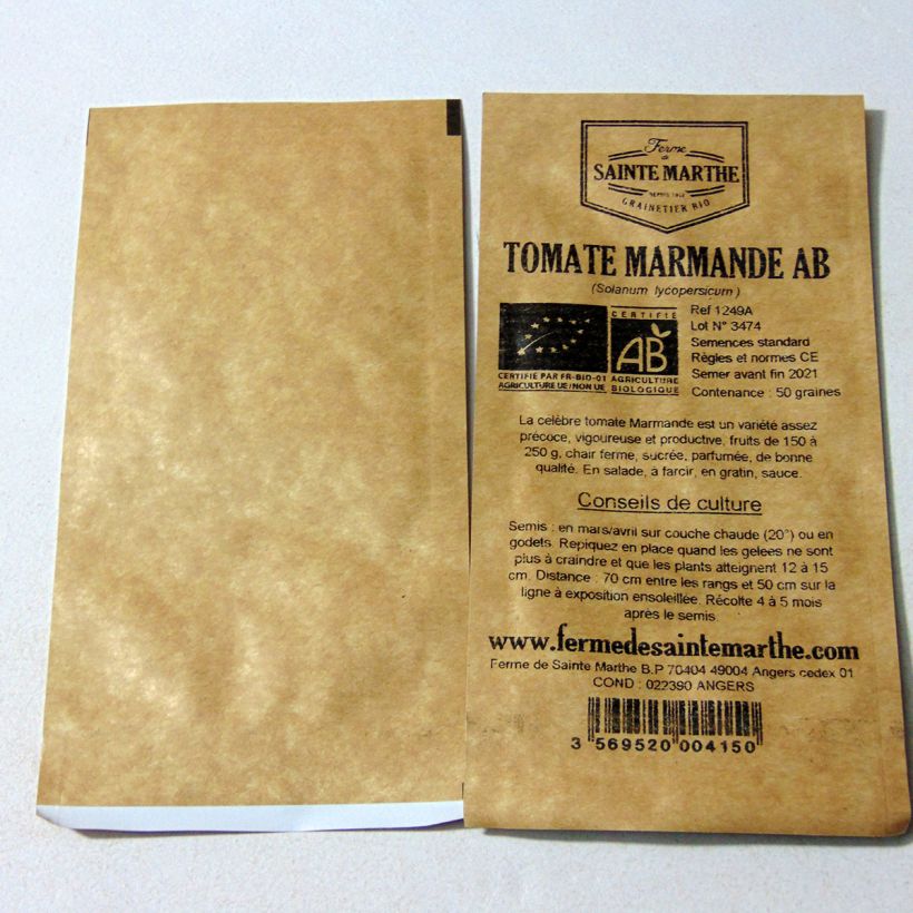 Voorbeeld van een exemplaar van Vleestomaat Marmande BIO - Ferme de Sainte Marthe het zakje met 50 zaden zoals geleverd
