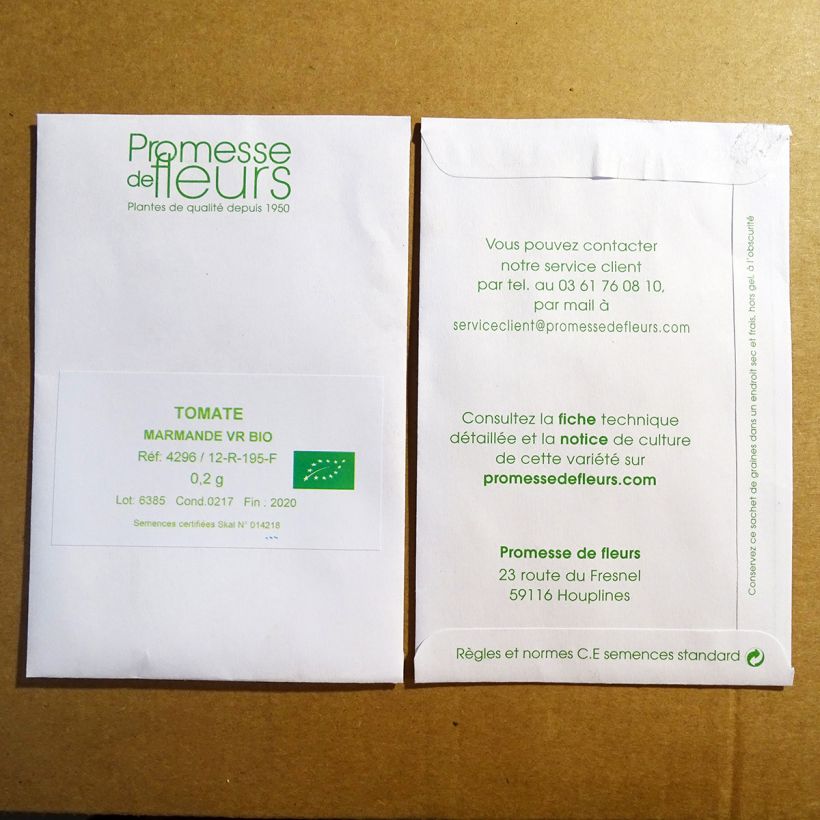 Voorbeeld van een exemplaar van Vleestomaat Marmande BIO het zakje met 50 zaden (0,2g) zoals geleverd