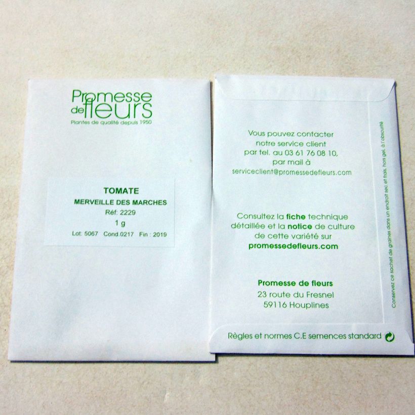 Voorbeeld van een exemplaar van Tomaat Merveille des Marchés het zakje met 300 zaden (1g) zoals geleverd