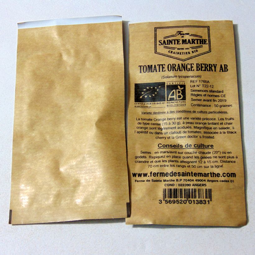 Voorbeeld van een exemplaar van Tomaat Orange Berry BIO - Ferme de Sainte Marthe het zakje met 50 zaden zoals geleverd