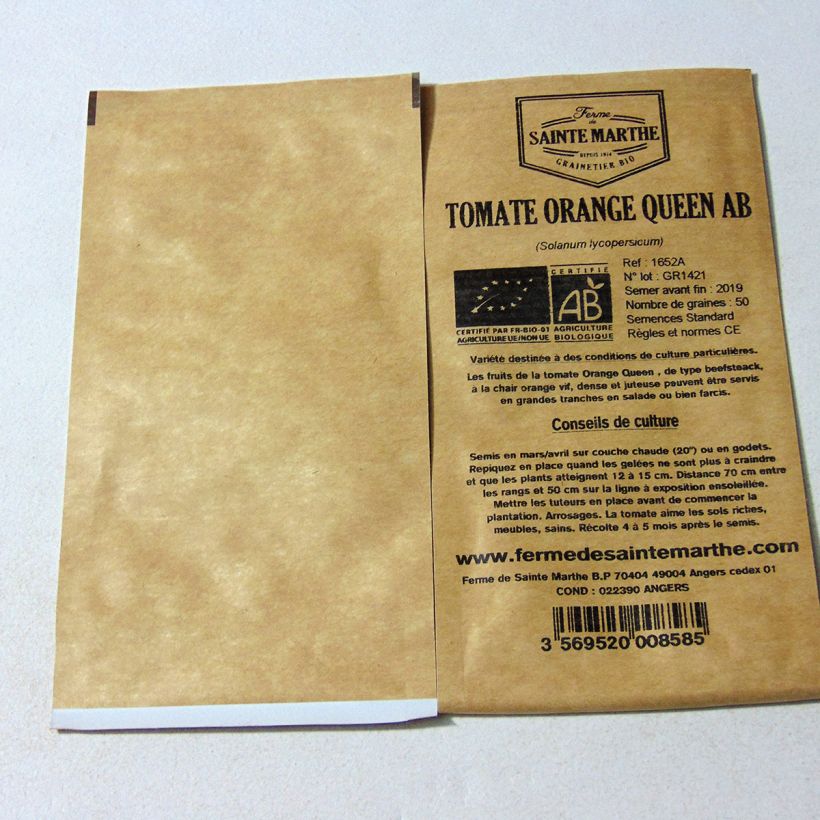 Voorbeeld van een exemplaar van Tomaat Orange Queen BIO - Ferme de Sainte Marthe het zakje met 50 zaden zoals geleverd