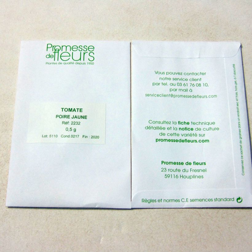 Voorbeeld van een exemplaar van Cherrytomaat Yellow Pearshaped het zakje met 250 zaden (0,5g) zoals geleverd