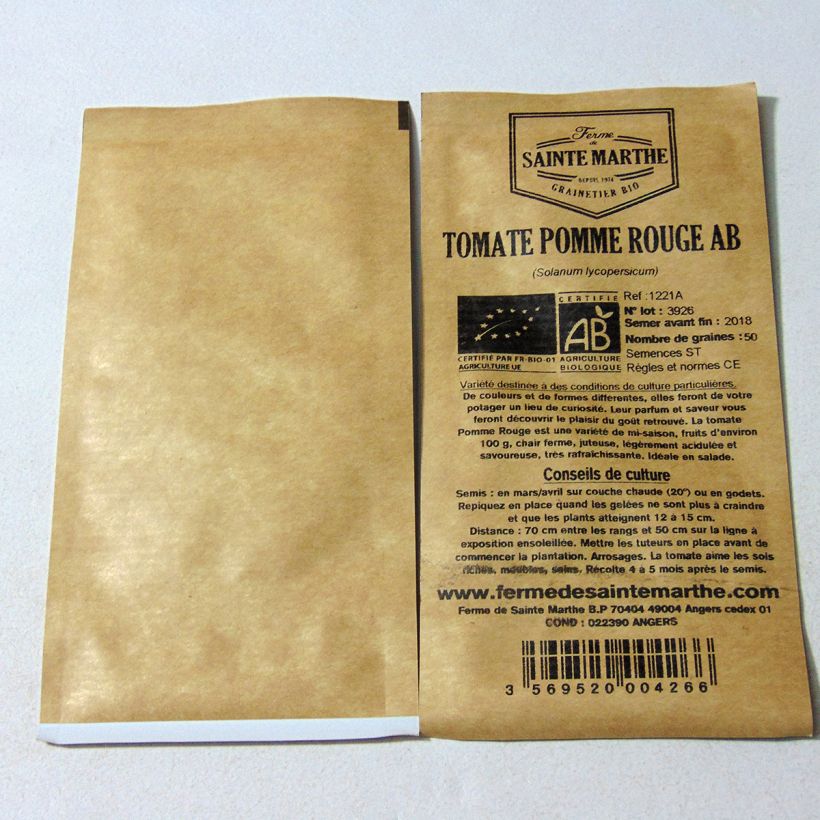 Voorbeeld van een exemplaar van Tomaat Pomme rouge BIO - Ferme de Sainte Marthe het zakje met 50 zaden zoals geleverd