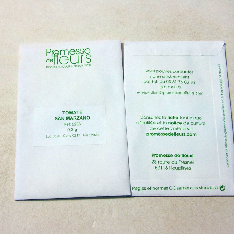 Voorbeeld van een exemplaar van Tomaat San Marzano 3 het zakje met 75 zaden (0,2g) zoals geleverd