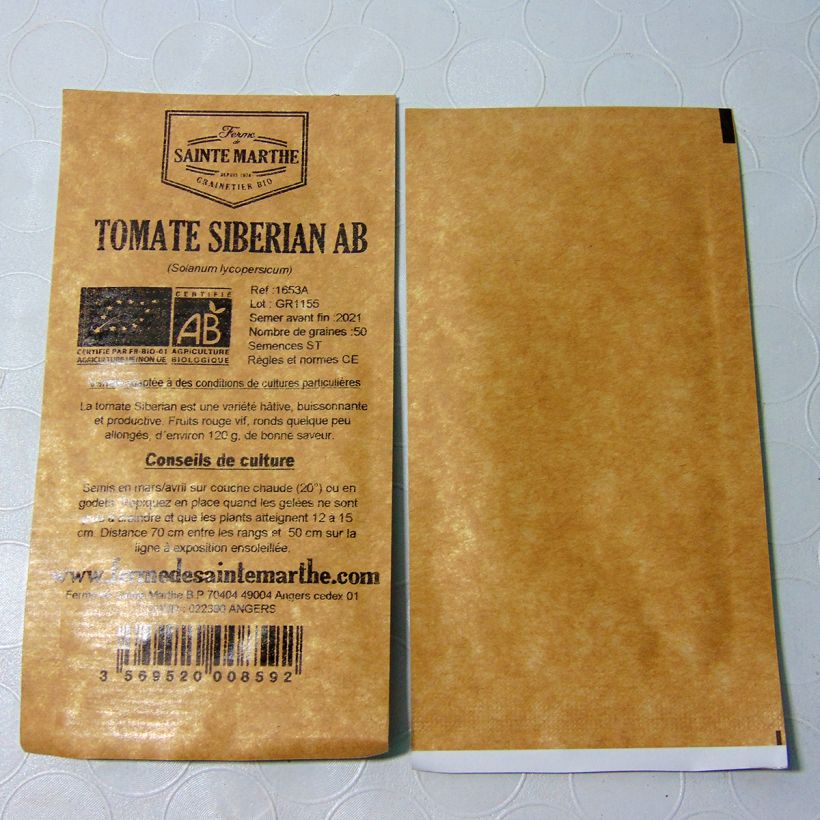 Voorbeeld van een exemplaar van Tomaat Siberian BIO - Ferme de Sainte Marthe het zakje met 50 zaden zoals geleverd