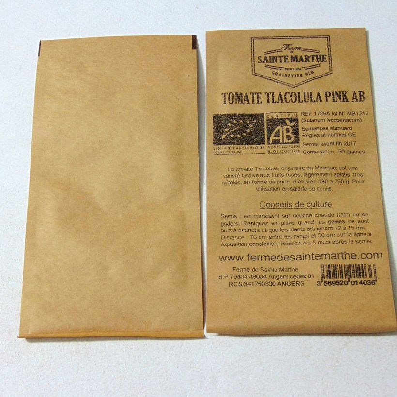 Voorbeeld van een exemplaar van Tomaat Tlacolula Pink BIO - Ferme de Sainte Marthe het zakje met 50 zaden zoals geleverd
