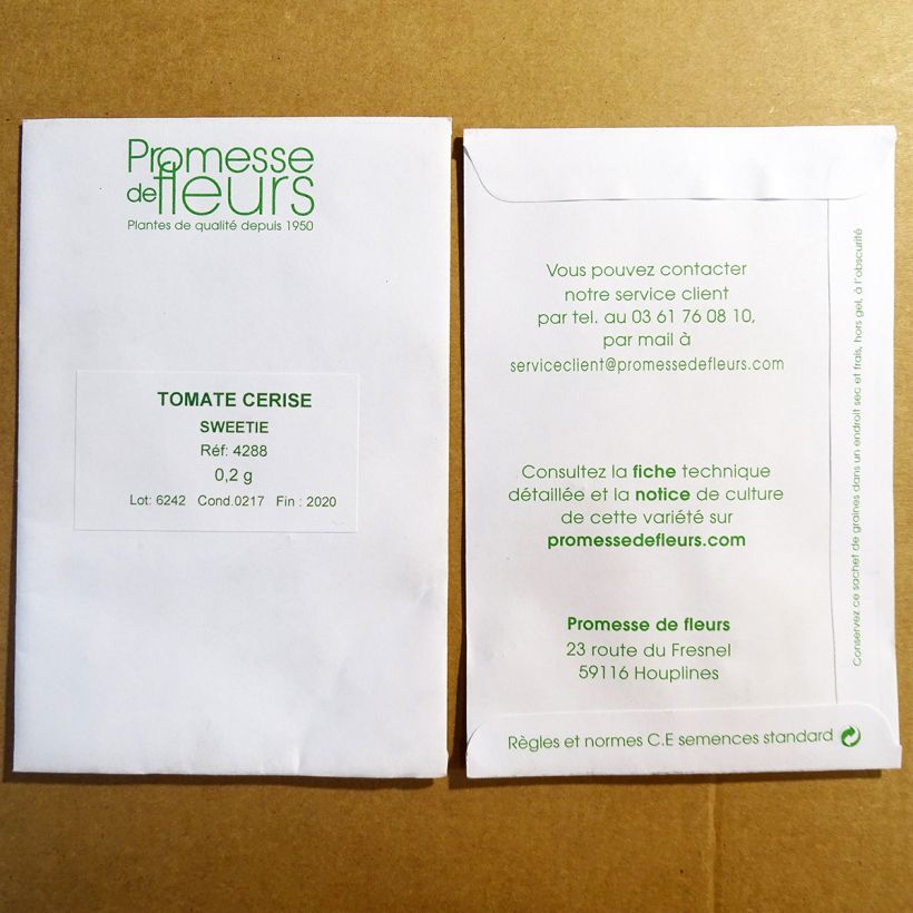 Voorbeeld van een exemplaar van Cherrytomaat Sweetie het zakje met 100 zaden (0,2g) zoals geleverd