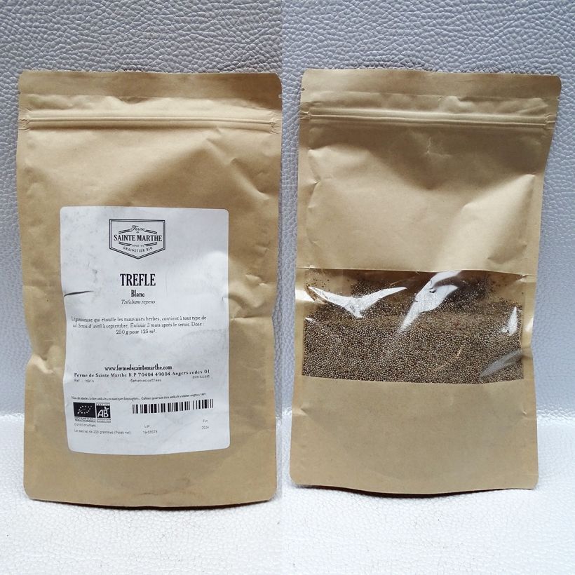 Voorbeeld van een exemplaar van Witte klaver BIO groenbemester Ferme de Sainte Marthe - Trifolium repens het zakje zaden van 150 gram zoals geleverd