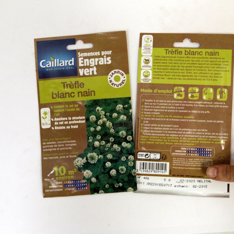 Voorbeeld van een exemplaar van Witte klaver groenbemester het zakje zaden van 5 gram zoals geleverd