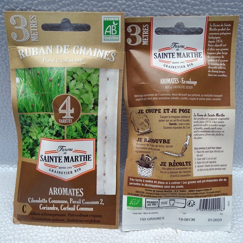 Kruidenlintkaart Mix (Bieslook - Peterselie 2 - Koriander - Kervel) - Biologisch - Ferme de Sainte Marthe