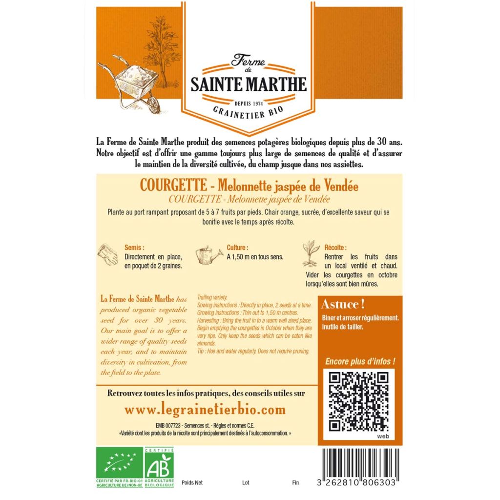 Courgette Melonnette Jaspée de Vendée AB - Ferme de Sainte Marthe