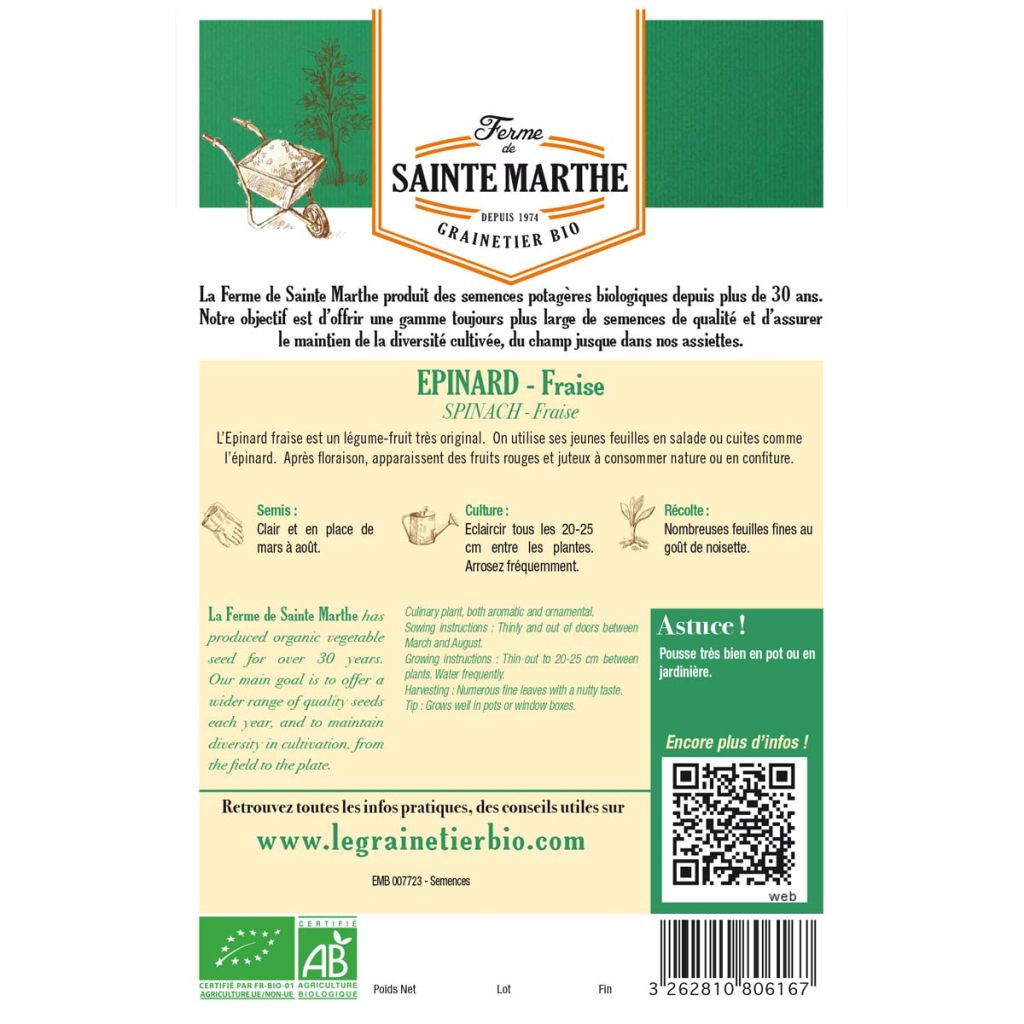 Epinard Fraise Bio – Top 50 - Ferme de Sainte Marthe