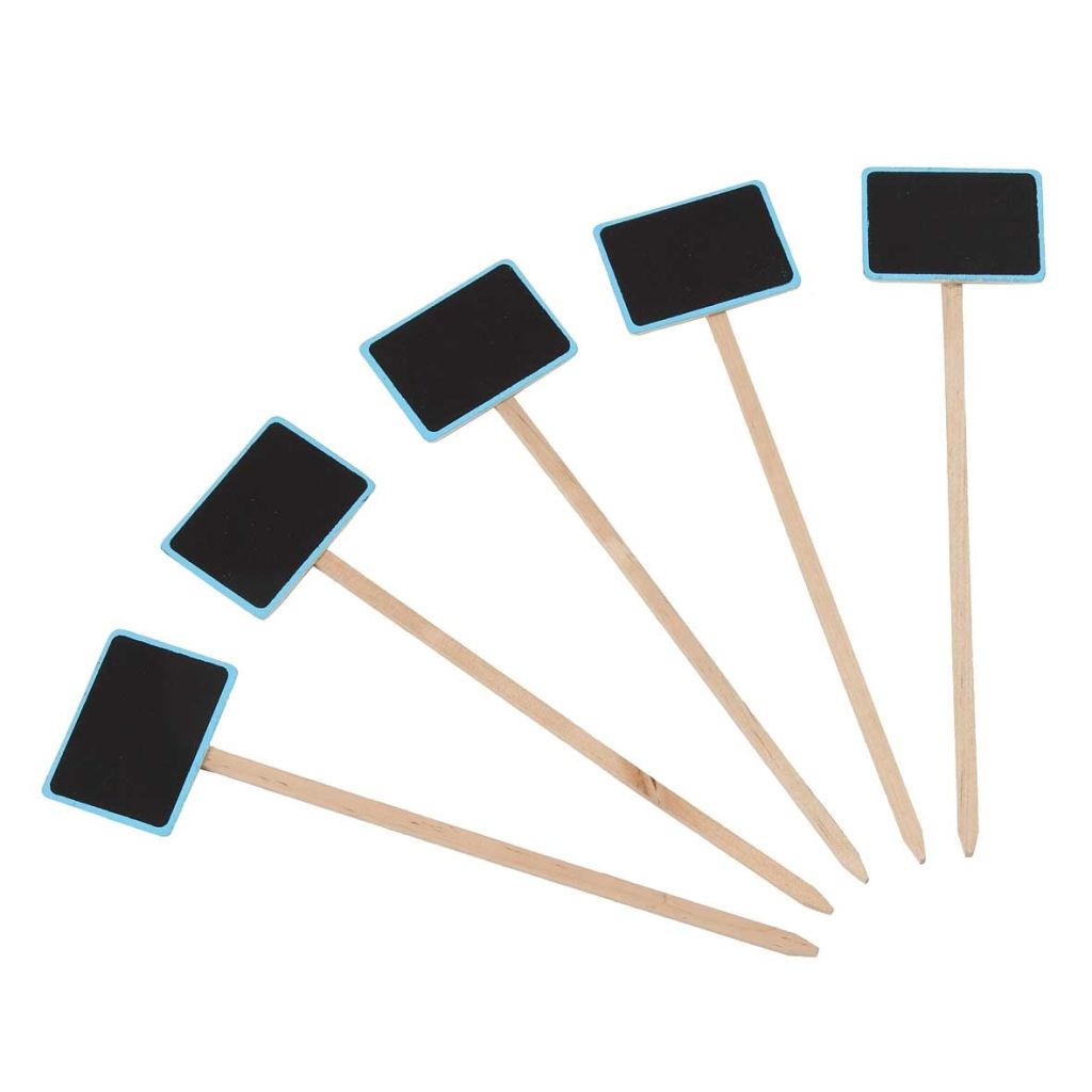 Rechthoekig plantetiket van gekleurd hout en leisteen 7 x 5 cm - Hoogte: 27,5 cm - verkocht per 5