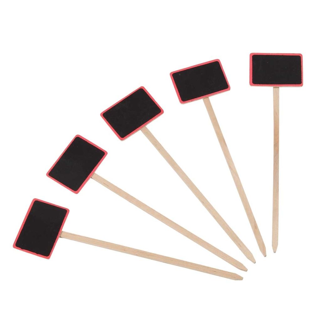 Rechthoekig plantetiket van gekleurd hout en leisteen 7 x 5 cm - Hoogte: 27,5 cm - verkocht per 5