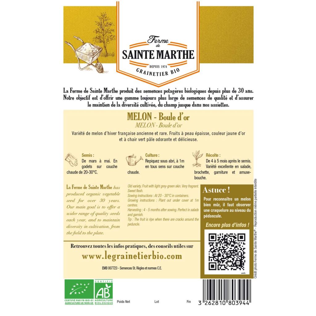 Suikermeloen Boule d’Or BIO - Ferme de Sainte Marthe