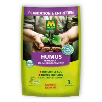 Humus Meststof 100% Wormencompost Masso Garden in zak van 3 liter