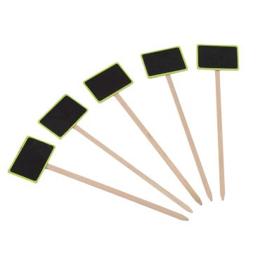 Rechthoekig plantetiket van gekleurd hout en leisteen 7 x 5 cm - Hoogte: 27,5 cm - verkocht per 5