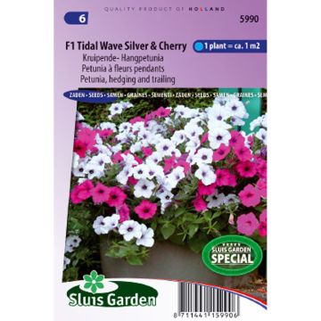 Petunia Tidal Wave Silver & Cherry Rood F1 (zaad) - Hangpetunia